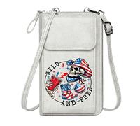 GEEADNB Customized Small Bags Women ID Credit Card Case American Flag-themed Skull Patriotic Symbolism Weird and Free Adjustable Strap Suitable for Daily Gifting