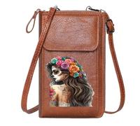 GEEADNB Customized Small Bags Zipper Womens Wallet Floral Adornments Cultural Symbolism Day of the Dead PU Leather Phone Bags Long Purse for Gift