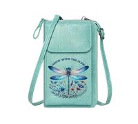 GEEADNB Ladies Cell Phone Purse Cell Phone Purse with Zipper Flora Growth Dragonfly Cute Stylish Elegant Accessory Romantic Gifts for Wife Girlfriend