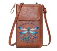 GEEADNB Ladies Cell Phone Purse Cell Phone Purse with Zipper Flora Growth Dragonfly Cute Stylish Elegant Accessory Romantic Gifts for Wife Girlfriend