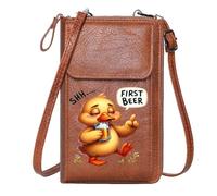 GEEADNB Ladies Cell Phone Purse Credit Card Slots Shushing gesture First Beer Cartoon duck PU Leather Phone Bags Travel Rfid Safe