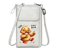 GEEADNB Ladies Cell Phone Purse Credit Card Slots Shushing gesture First Beer Cartoon duck PU Leather Phone Bags Travel Rfid Safe
