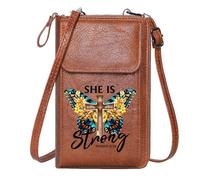 GEEADNB Ladies Cell Phone Purse Personalized Leather Cell Phone Wallet wooden cross butterfly wings vibrant flowers PU Leather Phone Bags Printed Gift