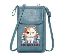 GEEADNB Ladies Cell Phone Purse Personalized Small Bags with Pocket Colorful Skulls Cartoon Cat Bad Vibes Only Elegant Gift for Mother's Day Suitable for Everyday Use