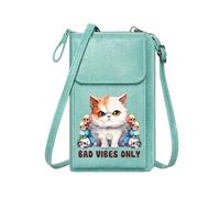 GEEADNB Ladies Cell Phone Purse Personalized Small Bags with Pocket Colorful Skulls Cartoon Cat Bad Vibes Only Elegant Gift for Mother's Day Suitable for Everyday Use