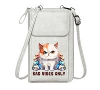 GEEADNB Ladies Cell Phone Purse Personalized Small Bags with Pocket Colorful Skulls Cartoon Cat Bad Vibes Only Elegant Gift for Mother's Day Suitable for Everyday Use