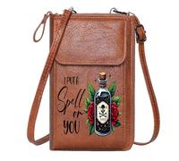 GEEADNB Ladies Cell Phone Purse PU Leather Phone Purse Skull and Crossbones Mystical Artwork Poison Bottle Travel Rfid Safe Adjustable Strap