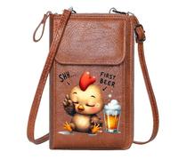 GEEADNB Ladies Cell Phone Purse Small Crossbody Bags Cartoon Chick First Beer Experience Shushing Gesture for Valentine's Day Birthday Gifts Long Purse for Gift