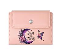 GEEADNB Large Capacity Ladies Coin Purse，RFID Blocking Wallet Purse，Celestial Crescent Moon，Vibrant Butterfly，Inspirational Contrast，Romantic Gift for Wife/Girlfriend.