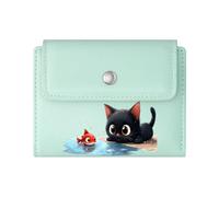 GEEADNB Large Capacity Ladies Coin Purse，Slim Women's Wallet，Celestial Theme Black Kitten Whimsical Illustration Thoughtful Gift for Father's Day，Teacher's Day