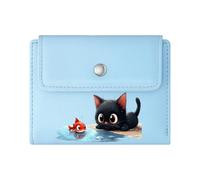 GEEADNB Large Capacity Ladies Coin Purse，Slim Women's Wallet，Celestial Theme Black Kitten Whimsical Illustration Thoughtful Gift for Father's Day，Teacher's Day