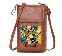 GEEADNB Lightweight Women's Shoulder Bag Personalized Leather Cell Phone Wallet Leopard Print Textured Background Stylized Bee for Valentine's Day Birthday Gifts Elegant Gift for Mother's Day
