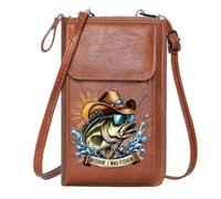 GEEADNB Lightweight Women's Shoulder Bag PU Leather Phone Purse Whimsical Design Largemouth Bass Fishing Theme Personalized Gifts for Girlfriend Friends Printed Gift