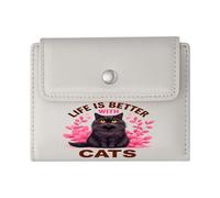 GEEADNB Multi-Functional Women's Wallet，Slim Women's Wallet，Pink Flowers，Black cat，Life with Cats，Thoughtful Gift for Father's Day，Teacher's Day Wonderful Gift for Mother's Father's Day