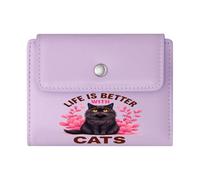 GEEADNB Multi-Functional Women's Wallet，Slim Women's Wallet，Pink Flowers，Black cat，Life with Cats，Thoughtful Gift for Father's Day，Teacher's Day Wonderful Gift for Mother's Father's Day