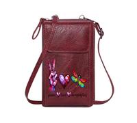 GEEADNB Personalized Crossbody Wallets PU Leather Phone Purse Colorful Dragonfly Geometric Hearts Stylized Hand Long Purse for Gift Perfect for Teacher's Day