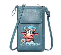 GEEADNB Personalized Leather Cell Phone Wallet Card Wallets Purse Cartoon cow Apology text Black background Suitable for Everyday Use Romantic Gifts for Wife Girlfriend