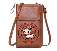 GEEADNB Personalized Leather Cell Phone Wallet Cell Phone Purse with Zipper Stylized Goat Character Emotional Support Demon Gothic Cartoon Design Perfect for Teacher's Day Leather Purse for Lover