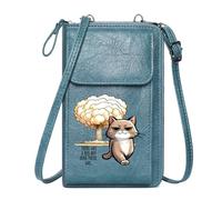 GEEADNB Personalized Leather Cell Phone Wallet Lightweight Women's Shoulder Bag Atomic Explosion Humorous Contrast Cartoon Cat for Valentine's Day Birthday Gifts Suitable for Daily Gifting