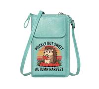 GEEADNB Personalized Leather Cell Phone Wallet RFID Blocking Zipper Phone Wallet Hedgehog Red Apples Setting Sun Large Capacity Purse Gift for Everyday Use or Gift Idea