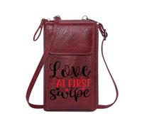 GEEADNB Personalized Leather Cell Phone Wallet Women Crossbody Purse minimalist red rose AT FIRST phrase black background Classic Outfit Leather Purse for Lover