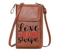 GEEADNB Personalized Leather Cell Phone Wallet Women Crossbody Purse minimalist red rose AT FIRST phrase black background Classic Outfit Leather Purse for Lover