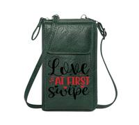 GEEADNB Personalized Leather Cell Phone Wallet Women Crossbody Purse minimalist red rose AT FIRST phrase black background Classic Outfit Leather Purse for Lover