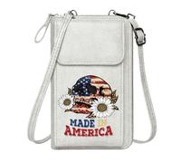 GEEADNB Personalized Small Bags with Pocket Crossbody Bags for Women MADE IN AMERICA American flag skull White daisies Long Purse for Gift Large Capacity Purse Gift