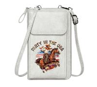 GEEADNB Personalized Small Bags with Pocket Personalized Leather Cell Phone Wallet Cowboy on horseback Party in the USA American flag motif Suitable for Everyday Use Classic Outfit
