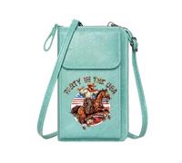 GEEADNB Personalized Small Bags with Pocket Personalized Leather Cell Phone Wallet Cowboy on horseback Party in the USA American flag motif Suitable for Everyday Use Classic Outfit