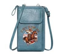 GEEADNB Personalized Small Bags with Pocket Personalized Leather Cell Phone Wallet Cowboy on horseback Party in the USA American flag motif Suitable for Everyday Use Classic Outfit