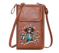 GEEADNB Personalized Small Bags with Pocket PU Leather Phone Purse Spiritual Growth Floral Symbolism Day of the Dead for Everyday Use or Gift Idea