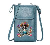 GEEADNB Personalized Small Bags with Pocket PU Leather Phone Purse Spiritual Growth Floral Symbolism Day of the Dead for Everyday Use or Gift Idea