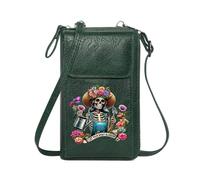 GEEADNB Personalized Small Bags with Pocket PU Leather Phone Purse Spiritual Growth Floral Symbolism Day of the Dead for Everyday Use or Gift Idea