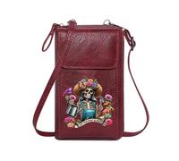 GEEADNB Personalized Small Bags with Pocket PU Leather Phone Purse Spiritual Growth Floral Symbolism Day of the Dead for Everyday Use or Gift Idea