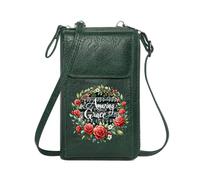 GEEADNB Personalized Small Bags with Pocket Zip Around Credit Card Bags Amazing Grace Musical Notes Floral Wreath PU Leather Phone Purse Elegant Gift for Mother's Day