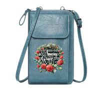 GEEADNB Personalized Small Bags with Pocket Zip Around Credit Card Bags Amazing Grace Musical Notes Floral Wreath PU Leather Phone Purse Elegant Gift for Mother's Day