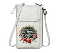 GEEADNB Personalized Small Bags with Pocket Zip Around Credit Card Bags Amazing Grace Musical Notes Floral Wreath PU Leather Phone Purse Elegant Gift for Mother's Day