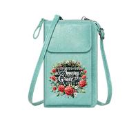 GEEADNB Personalized Small Bags with Pocket Zip Around Credit Card Bags Amazing Grace Musical Notes Floral Wreath PU Leather Phone Purse Elegant Gift for Mother's Day