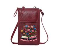 GEEADNB Phone Bags for Women Womens Travel Bags Book Knowledge growth Colorful flowers Leather Purse for Lover Elegant Gift for Mother's Day