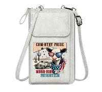 GEEADNB PU Leather Phone Purse Credit Card Slots Country Theme Cow Patriotism Elegant Gift for Mother's Day Long Purse for Gift