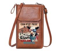 GEEADNB PU Leather Phone Purse Credit Card Slots Country Theme Cow Patriotism Elegant Gift for Mother's Day Long Purse for Gift