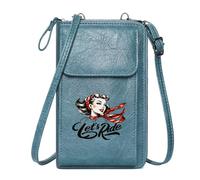 GEEADNB PU Leather Phone Purse Phone Bags for Women Vintage style Red scarf Let's Ride text Printed Gift