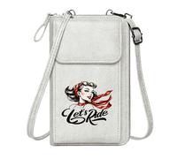 GEEADNB PU Leather Phone Purse Phone Bags for Women Vintage style Red scarf Let's Ride text Printed Gift