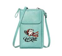 GEEADNB PU Leather Phone Purse Phone Bags for Women Vintage style Red scarf Let's Ride text Printed Gift