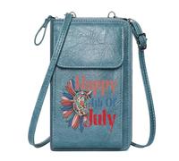 GEEADNB PU Leather Phone Purse RFID Blocking Zipper Phone Wallet Independence Day Celebration Happy 4th of July Festive Design Adjustable Strap Personalized Gifts for Girlfriend Friends