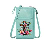 GEEADNB PU Leather Phone Purse Women ID Credit Card Case Vibrant Colors Faith Cross for Everyday Use or Gift Idea