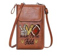 GEEADNB PU Leather Phone Purse Women's Clutch Purse American football Whimsical theme Gold glitter hearts Travel Rfid Safe Adjustable Strap