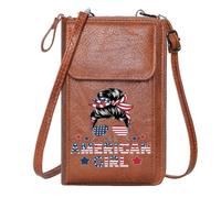 GEEADNB PU Leather Phone Purse Zipper Womens Wallet Patriotic theme American flag Stylized illustration Classic Outfit Printed Gift