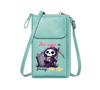 GEEADNB PU Leather Phone Purse Zipper Womens Wallet Whimsical Contrast Coffee Cup Grim Reaper Printed Gift Leather Purse for Lover